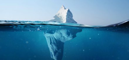 Iceberg in the ocean. Beautiful view under water. Global warming. Melting glacier. Hidden Danger Co