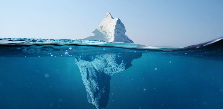 Iceberg in the ocean. Beautiful view under water. Global warming. Melting glacier. Hidden Danger Co