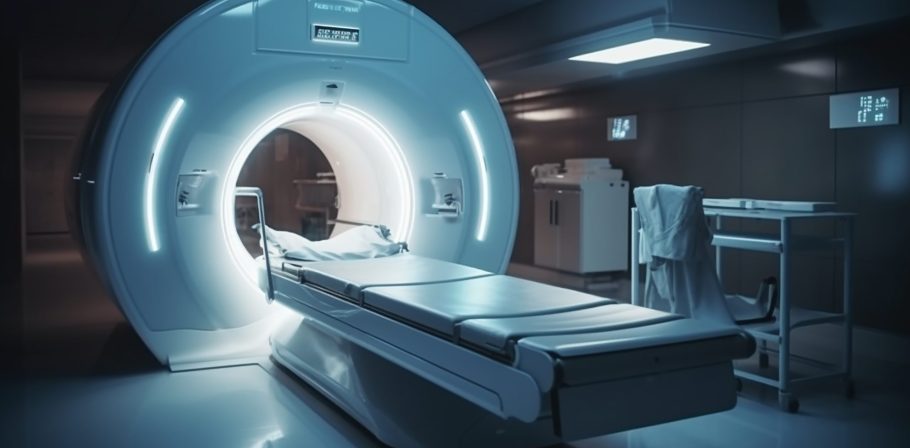 Analyse Patient MRI ,rendering  MRI scan machine or magnetic resonance imaging scan device, Generat